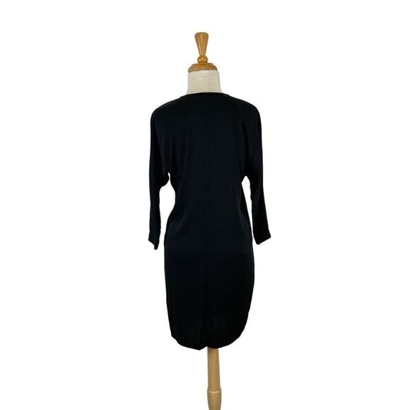 Robert Rodriguez 6 S Black Silk Dress Pencil Midi Y2K Dolman 3/4 Sleeves Evening - Picture 2 of 6